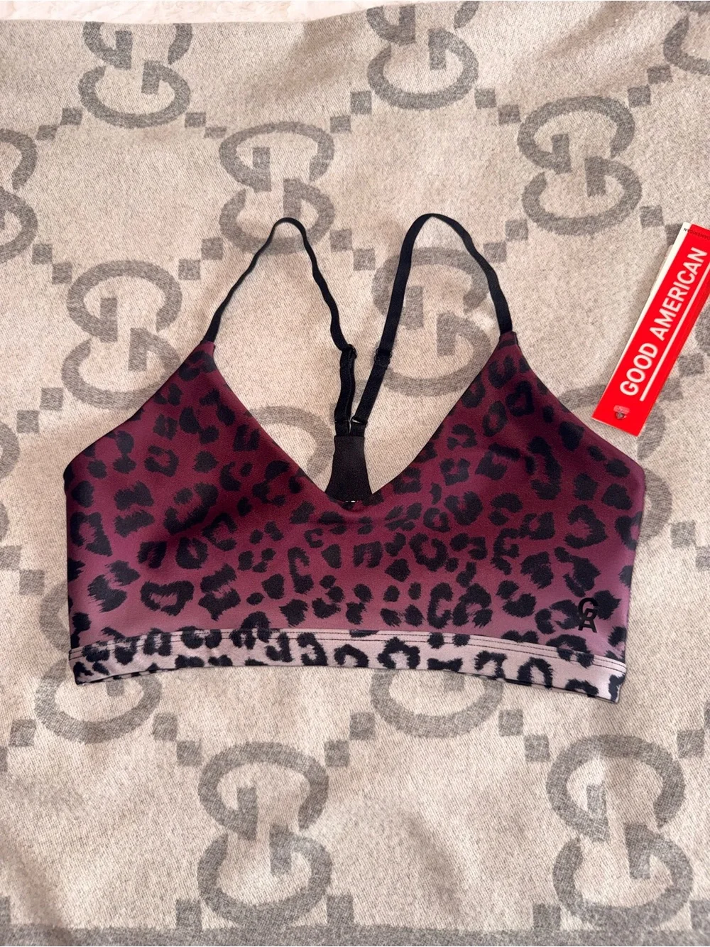 NWT Good American Burgundy Leopard Bralette Sports Bra - Picture 2 of 10